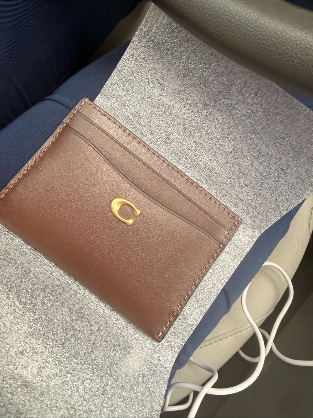 Coach Brown Leather Card Case with Gold 'C' Accent - Picture 1 of 3